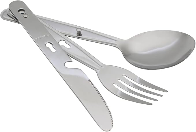4-in-1 Camping Utensils Hiking Cutlery Set with Carrying Bag - 3 Pack | Portable Stainless Steel Flatware Spoon Fork Knife & Bottle Opener Combo for Picnic Travel, Backpack Outdoor Gear, Lunch Box