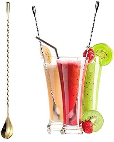 2 Pcs 12 Inch Bar Mixing Spoon Cocktail Spoon Stainless Steel Bar Long Spoon With Spiral Pattern Gold