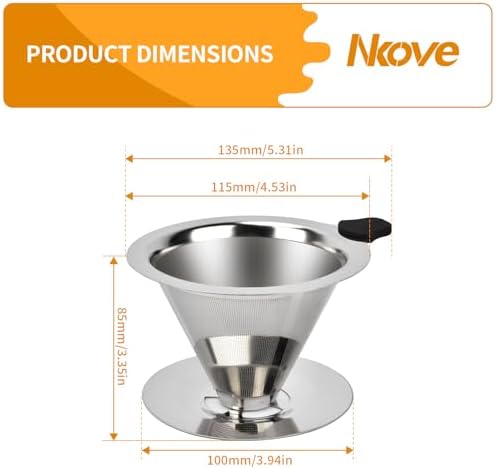 NKOVE Pour Over Coffee Dripper Stainless Steel Reusable Filter Coffee Maker (Pack of 2)