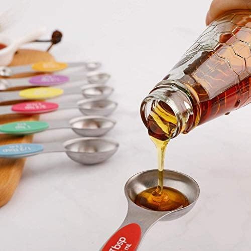 Magnetic Measuring Spoons Set Stainless Steel Dual Sided Measuring Spoons | Stackable Teaspoon Sets of 6 for Measuring Dry and Liquid Ingredients