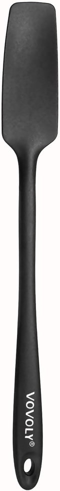 Vovoly Silicone Jar Spatula, Small Head with Long Handle, Rubber Spatulas Scraper for Jar, Blender, Bottle, etc. High Heat Resistant for Nonstick Cookware, Seamless, BPA Free, 11.2 Inch, Black.