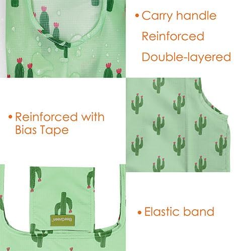 BeeGreen Geometry Reusable Grocery Bags Bulk 6 Packs X-Large, Reusable Shopping Bags Foldable for Groceries, Vegetables, Fruits Watertight Bulk Tote Bags (Cactus Rainbow Polka Dot Red Rose）