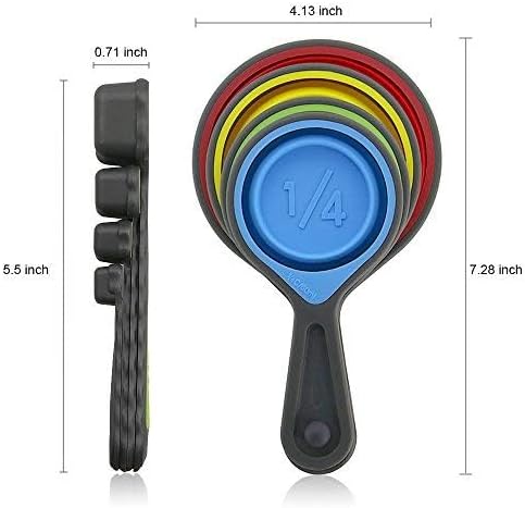 Measuring Cups and Spoons set, Collapsible Measuring Cups, 8 piece Measuring Tool Engraved Metric/US Markings for Liquid & Dry Measuring, Space Saving, BPA Free Silicone, Colorful