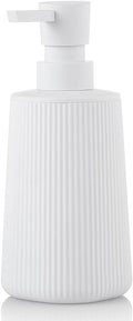 Small Soap Dispenser for Bathroom and Kitchen, Modern Farmhouse Striped Style Plastic Hand Soap Dish Soap Dispenser with Pump Matte White | Modern Farmhouse Striped Style Plastic Hand Soap Dish Soap Dispenser with Pump
