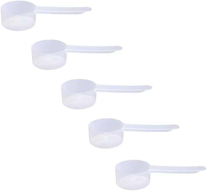 Plastic Measuring Scoop, (25 cc | 5 TSP | 1.67 Tablespoon | 25 mL) Long Handle Spoons for Powders, Granules, Coffee, Pet Food, Baking Supplies, Protein and Other Dry Goods, BPA Free (Set of 5)