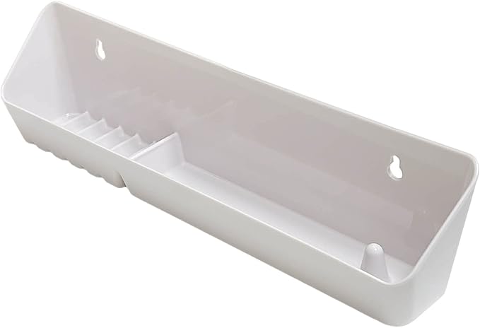 14" Kitchen Sink Front Tip-Out Accessory Trays with Mounting Screws, White, 2 Pack (Conventional Open Tray and Accessory Tray with Ring Holder and Soap Dish) Hinges are Not Included