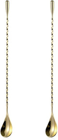 2 Pcs 12 Inch Bar Mixing Spoon Cocktail Spoon Stainless Steel Bar Long Spoon With Spiral Pattern Gold