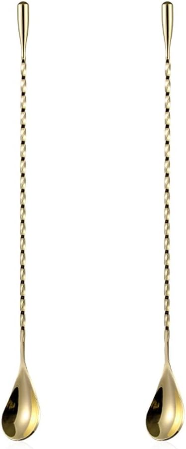 2 Pcs 12 Inch Bar Mixing Spoon Cocktail Spoon Stainless Steel Bar Long Spoon With Spiral Pattern Gold