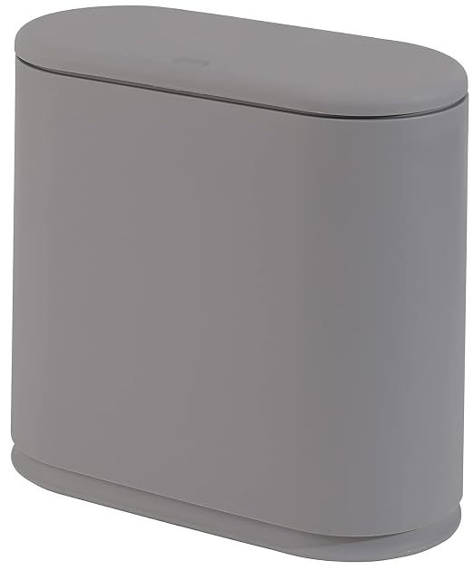 Sooyee 10 Liter Rectangular Slim Plastic Trash Can, Gray | Press Type Lid, 2.4 Gallon, Wastebasket, For Bathroom, Powder Room, Bedroom, Kitchen, Craft Room, Office