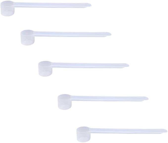 Plastic Measuring Scoop, 1/2 Teaspoon (2.5 cc | 2.5 mL) Long Handle Spoons for Powders, Granules, Coffee, Pet Food, Baking Supplies, Protein and Other Dry Goods, BPA Free (Set of 5)