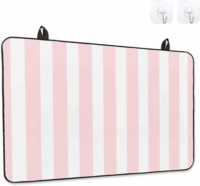 Stove Top Covers for Electric Stove 31x24 Inches, Pink Stripes HeatResistant Glass Cooktop Protector, Modern Farmhouse Pink White Vertical Striped Ceramic Stovetop Countertop Covers Mat, Oven Cover