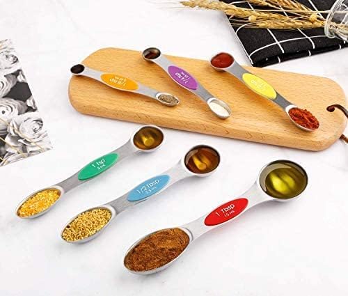 Magnetic Measuring Spoons Set Stainless Steel Dual Sided Measuring Spoons | Stackable Teaspoon Sets of 6 for Measuring Dry and Liquid Ingredients