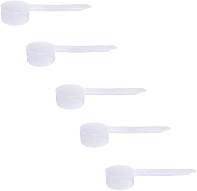 Plastic Measuring Scoop, 1 Tablespoon (14.8 cc | 1/2 Oz. | 14.8 mL) Long Handle Spoons for Powders, Granules, Coffee, Pet Food, Baking Supplies, Protein and Other Dry Goods, BPA Free (Set of 5)