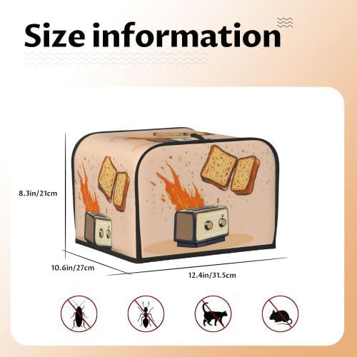 Toaster Cover 4 Slice with Cartoon Toast Pattern Dustproof Protection | Waterproof Fingerprint Wide Slot Reusable for Kitchen Small Appliance