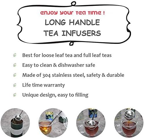 Long Handle Tea Ball, Tea Infuser for Loose Leaf Tea, 2Pcs | Fine Mesh Holes, Stainless Steel Ball, No Tea Residue, For Cup and Teapot, Tea Lover Gift, Free Clean Brush