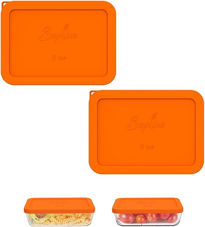 SOPHICO 3 Cup Rectangle Silicone Replacement Lids for Pyrex 7210-PC Glass | Food Grade Silicone, Leakproof、Airtight Lids, Dishwasher Microwave Safe