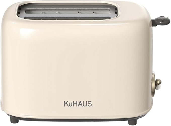 KuHAUS Retro 2 Slice Toaster, 6 Browning Control, Dust Cover, Removable Crumb Tray, Cord Storage, Vintage Design for Bread & Waffles (Ivory)