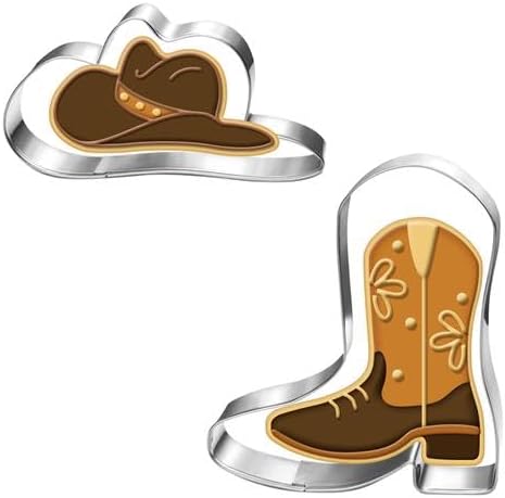 LUBTOSMN 2 Pcs Cowboy Cowgirl Cookie Cutter Set, 3.5" Dishwasher-Safe | Rounded-edge stainless steel cutters for cookies, fondant, sandwiches, cowboy and cowgirl parties, baby showers