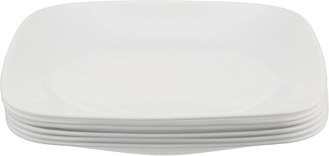 Corelle Vitrelle 6-Piece Salad Plates Set, Triple Layer Glass and Chip Resistant, Lightweight Square 9-Inch Plates, White
