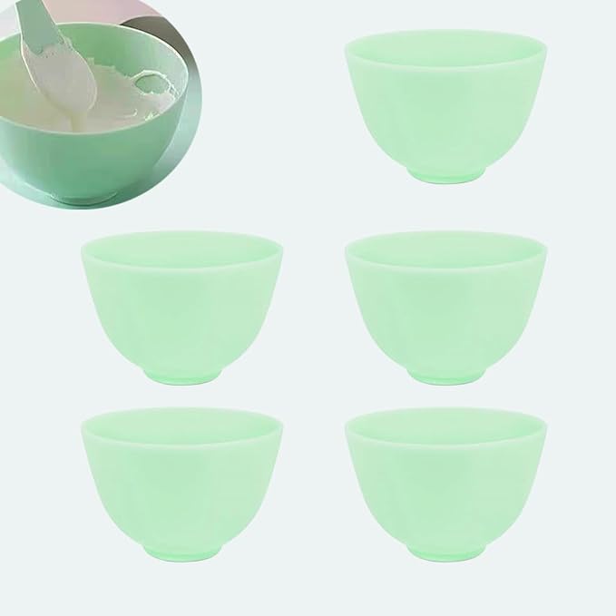 5 Pack Green Silicone Face Mask Mixing Bowls, for Estheticians | 3.93 x 2.67 in each, flexible form, non-stick rinse cleanup, suited to daily clay blends, lotions, creams and beauty routines