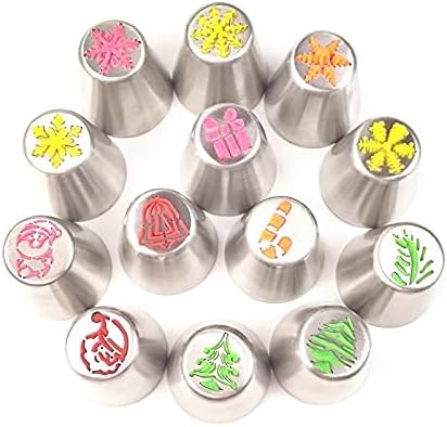 Dr.Pedi 15 Pcs Christmas Decorations Piping Bags and Tips Set 13 Piping Tips Set Icing Tips Icing Piping Nozzles Set Frosting Bags Ties Cupcake Decorating Kit