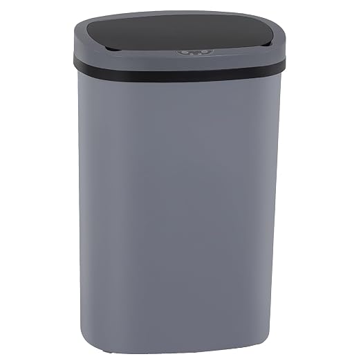 BestOffice | 13 Gallon Plastic Trash Can with Lid | Gray | Automatic Touchless Garbage Can | Odor Control | Modern Oval Design | Easy to Clean | For Kitchen, Bathroom, Office or Home