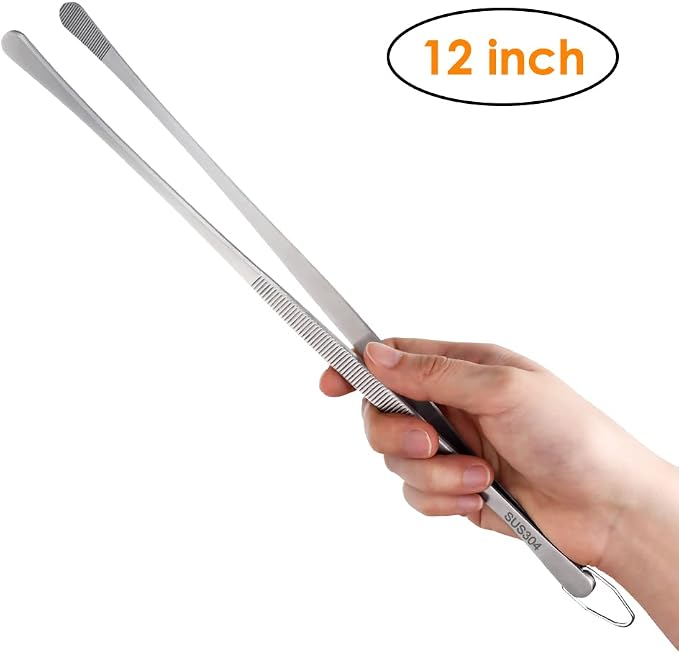 Gutsdoor Kitchen Tweezers Tongs, 12-Inch Cooking Tweezers 304 Stainless Steel Food Tweezer Tongs for Cooking, Plating, BBQ