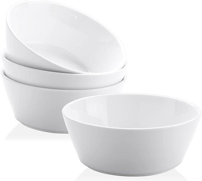 32 OZ Large Soup Bowls Set of 4 – White Porcelain Bowls for Ramen, Cereal, Salad, Pasta, Oatmeal & More – Microwave, Dishwasher, Oven & Freezer Safe