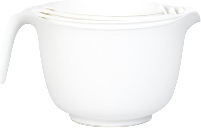 Glad Mixing Bowls with Pour Spout, Set of 4 - Nesting Plastic Bowls (1.2qt, 1.9qt, 2.8qt, and 3qt with Handle) - Non Slip Base, Dishwasher Safe Kitchen Cooking and Baking Supplies, Grey