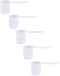 Plastic Measuring Scoop, (80 cc | 1/3 Cup | 2.7 fl oz. | 80 mL) Long Handle Spoons for Powders, Granules, Coffee, Pet Food, Baking Supplies, Protein and Other Dry Goods, BPA Free (Set of 5)