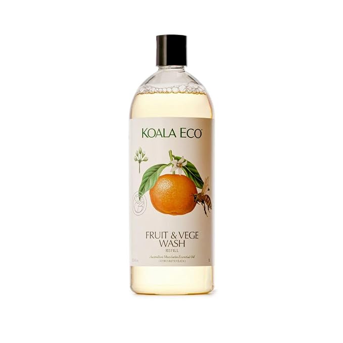 Koala Eco Fruit & Vegetable Wash, Australian Mandarin Essential Oil, 34oz | Vegan friendly produce rinse — no synthetic fragrance, a gentle botanical clean for everything in the crisper.