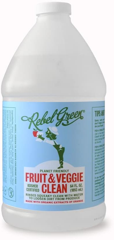 Rebel Green Fruit & Veggie Clean, Plant-Derived Produce Cleaner | Natural Fruit and Vegetable Wash with No Aftertaste, Dirt & Grime Removal, Half Gallon Refill Bottle