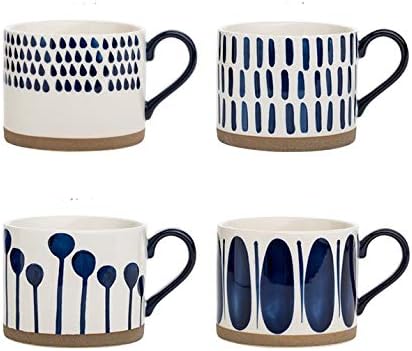 Koja Colorful Hand Painted Ceramic Mugs, 16 oz, Set of 4, Dishwasher Safe | Also microwave safe. Colorful hand painted set makes a great gift for coffee or tea lovers.