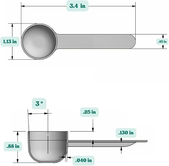 2 Teaspoon (2/3 Tablespoon | 10 mL) Short Handle Plastic Rounded Scoop for Coffee, Protein Powder, Pet Food, Spices, Grains, Dry Goods – Food-Grade BPA-Free (Pack of 1)