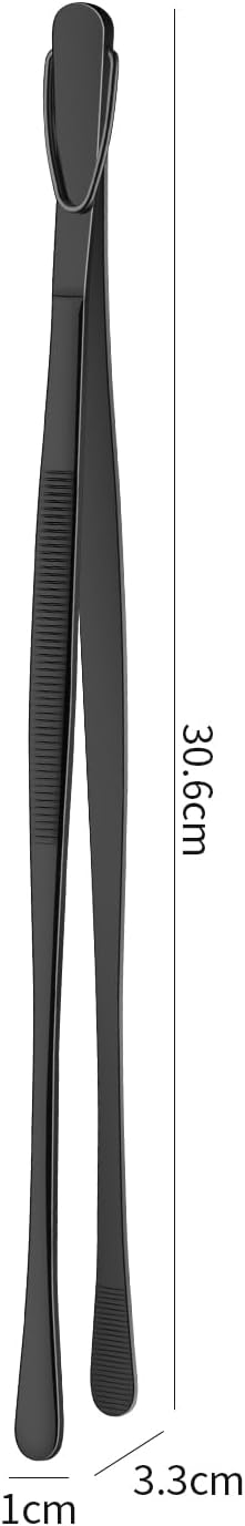 DEHOV 12 Inch Stainless Steel Black Cooking Tongs Set of 2, Metal Chef Food Tweezers For Cooking, Long Metal BBQ Tongs For Pasta, Black Pickle Grabber