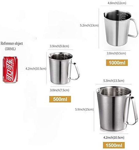 SUS304 Stainless Steel Measuring Cup Pitcher, 16oz/2Cup/500mL Metal Measuring Cup with Precision Engraved Markings for Kitchen Baking, Frothing, Liquid, Coffee, Milk