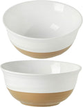 HASENSE Large Ceramic Serving Bowls Set of 2, 60 Oz 8.5 Inch White & Terracotta Stoneware Bowls, Farmhouse Bowls for Salad, Soup & Pasta, Dishwasher & Microwave Safe, Christmas Entertaining Dishes