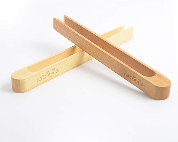 Magnetic Bamboo Toaster Tongs: 100% Natural 8.7” Wood Kitchen Toast Tongs| Eco-Friendly, Space Saving Modern Kitchen Accessory for Home Restaurant | Set of 2