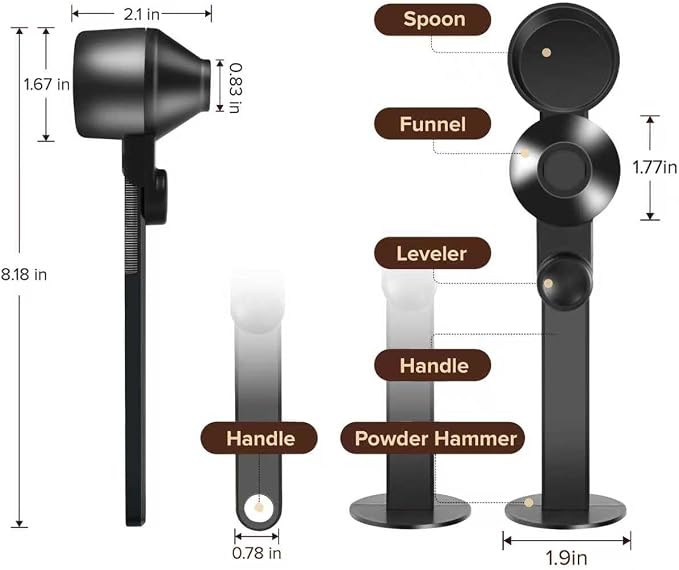 2 Pcs Coffee Scoop & Funnel for Reusable K-Cup Pods, 2Tbsp Dosing Spoon, 51mm Espresso Tamper, BPA-Free PCTG, Dishwasher Safe, Fits Espresso Machines, For Coffee & Protein Powder, Black, 2 Models A&B