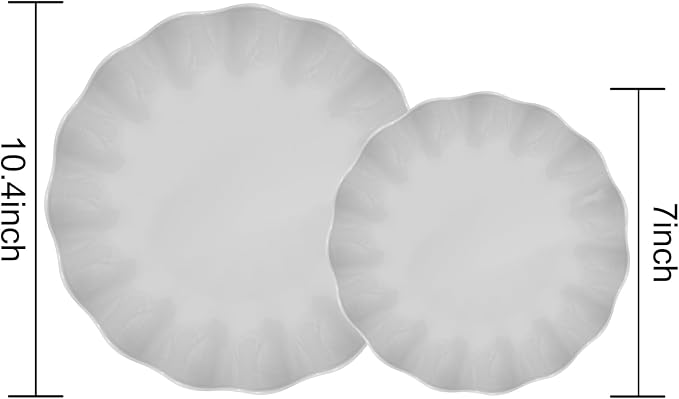 LIYH 24 Pcs Plastic Grey Scalloped Plates Reusable, Unbreakable Dinner Plate and Salad Plate, Dishwasher Safe Outside Plates for Parties, Picnics 12 Guests