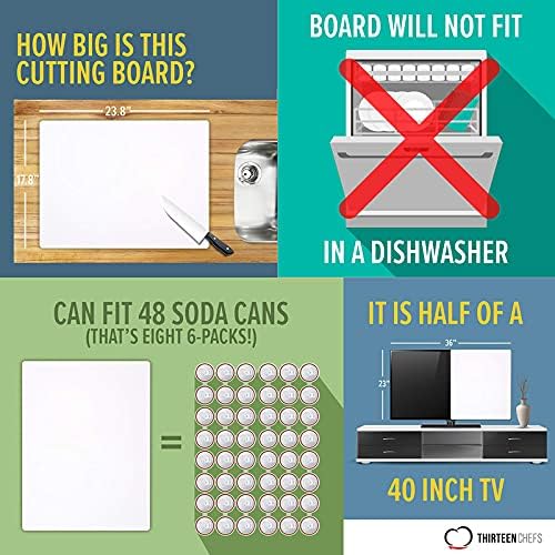 Thirteen Chefs Extra Large 24 x 18 Blue Cutting Board - 1/2" Thick HDPE Plastic for Fish and Seafood, Restaurant Quality Poly, NSF for Commercial Kitchens