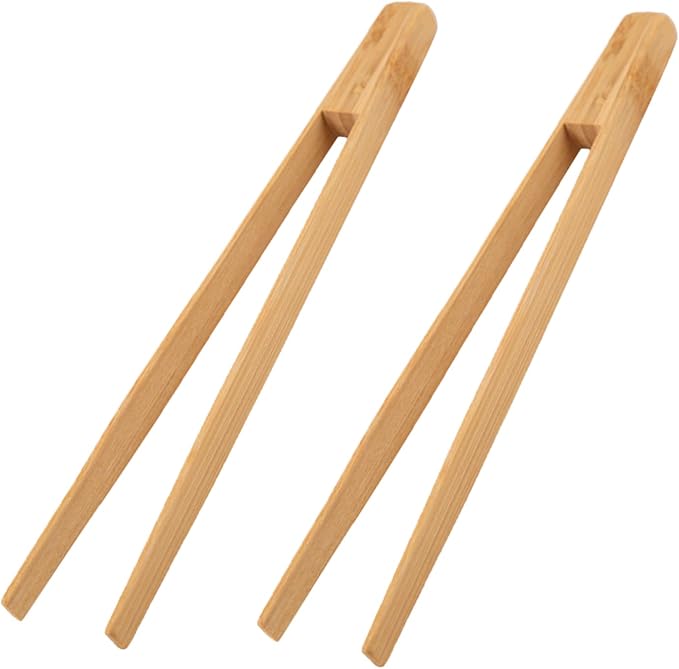 Toaster tongs, toast tongs, Made of pure natural bamboo, no paint coating, strong grip (2pcs)