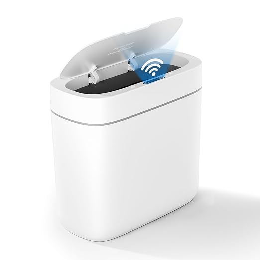 MOPALL 3.5 Gallon Motion Sensor Bathroom Trash Can with Lid | IPX5 Waterproof, Touchless Automatic Lid, Odor Control, Slim Design for Narrow Spaces