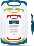 Cutting Boards for Kitchen, Plastic Chopping Board Set of 4 with Non-Slip Feet and Deep Drip Juice Groove, Easy Grip Handle, Dishwasher Safe