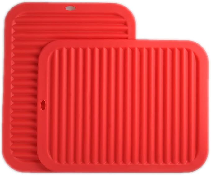 Silicone Trivets for Hot Dishes Pots and Pans, Silicone Hot Pads for Kitchen, Non-Slip Pot Holders Trivet Mat, Waterproof Heat Resistant Mat for Counter, Flexible Hot Pad Mat Red