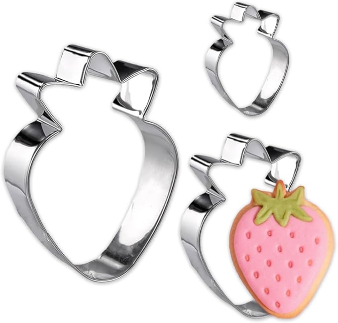 Strawberry Cookie Cutter Set,3PCS(3.5,2.5,1.5Inch) | Strawberry Shaped Cutters for Cookies,Fondant,Clay cutter, Baking Decorating Tools (Metal)