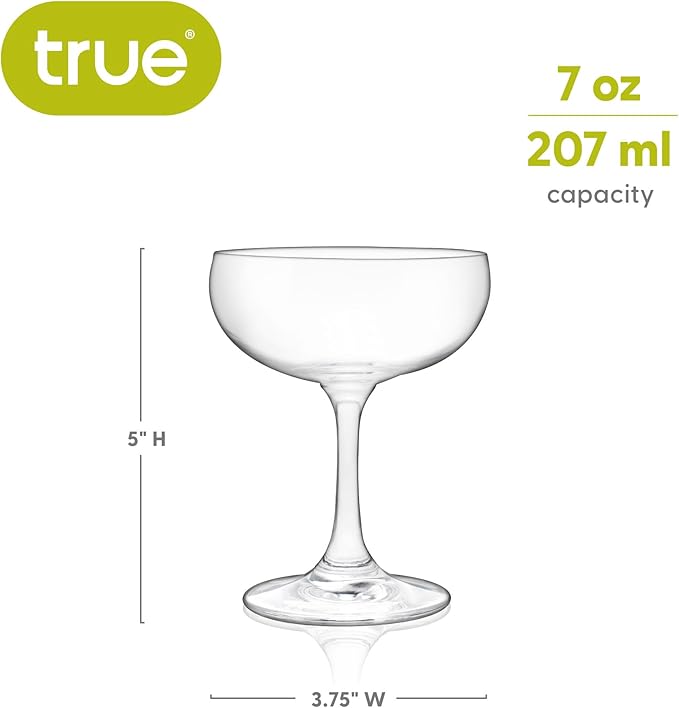 True Coupe Glass, Martini Glasses for Cocktail Party, Perfect for Espresso Martini, Manhattan, Champagne, Elegant 7 oz Glassware for Home Bars, Wedding Gifts, Margarita Glasses Set of 4