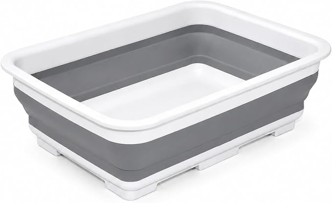 Goderewild Collapsible Dish Pans – 10L (2.6 Gal) Foldable Sink Tub, 14.7x10.6x4.6 in(L×W×H), Compact and Space-Saving Multiuse Foldable Basin for Dish Washing, Camping, RV and Vegetable Cleaning(Gray)