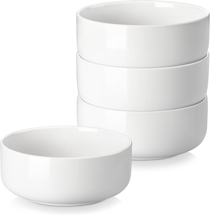 MALACASA 24 OZ Ceramic Bowls Set of 4, White Bowls for Soup Oatmeal | Breakfast Bowls for Kitchen Daily Use, Yogurt, Cereal, Soup, Dessert, Dishwasher Microwave Oven Safe, Series LUNA