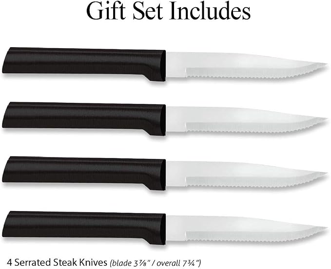 RADA Cutlery Four Serrated Steak Knives Gift Set (G24S), Black | 4-Piece Knife Set , Stainless Steel Blade, Resin Handle